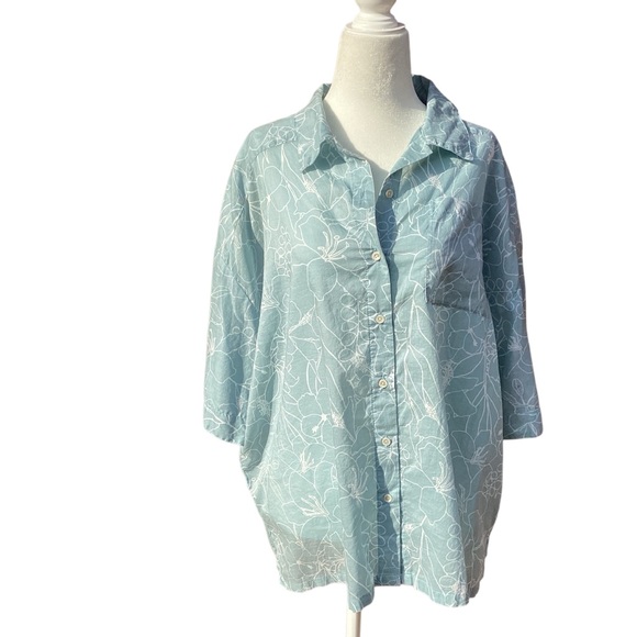 Acacia Swimwear Cotton Button up Demi shirt in Moorea Blue Floral - Picture 1 of 10